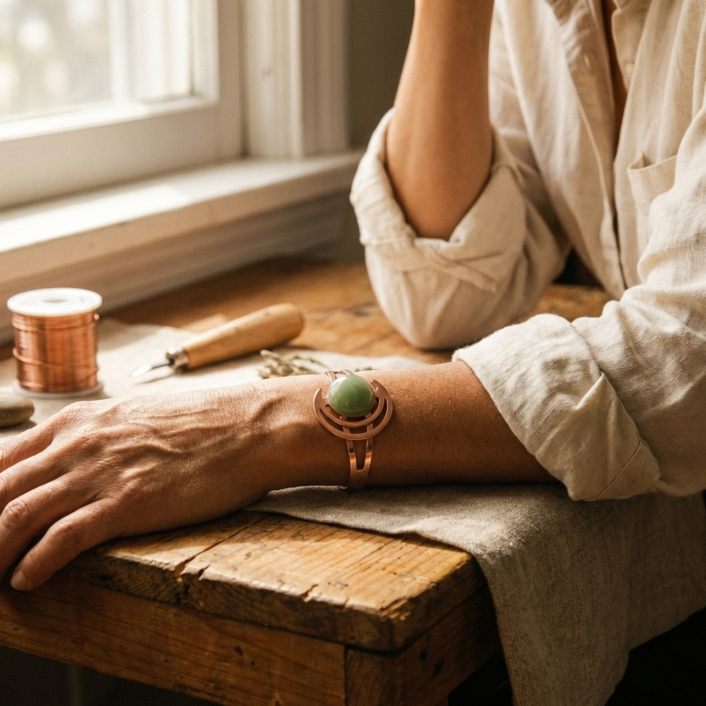 Elaine's Sphere Green Copper Bracelet